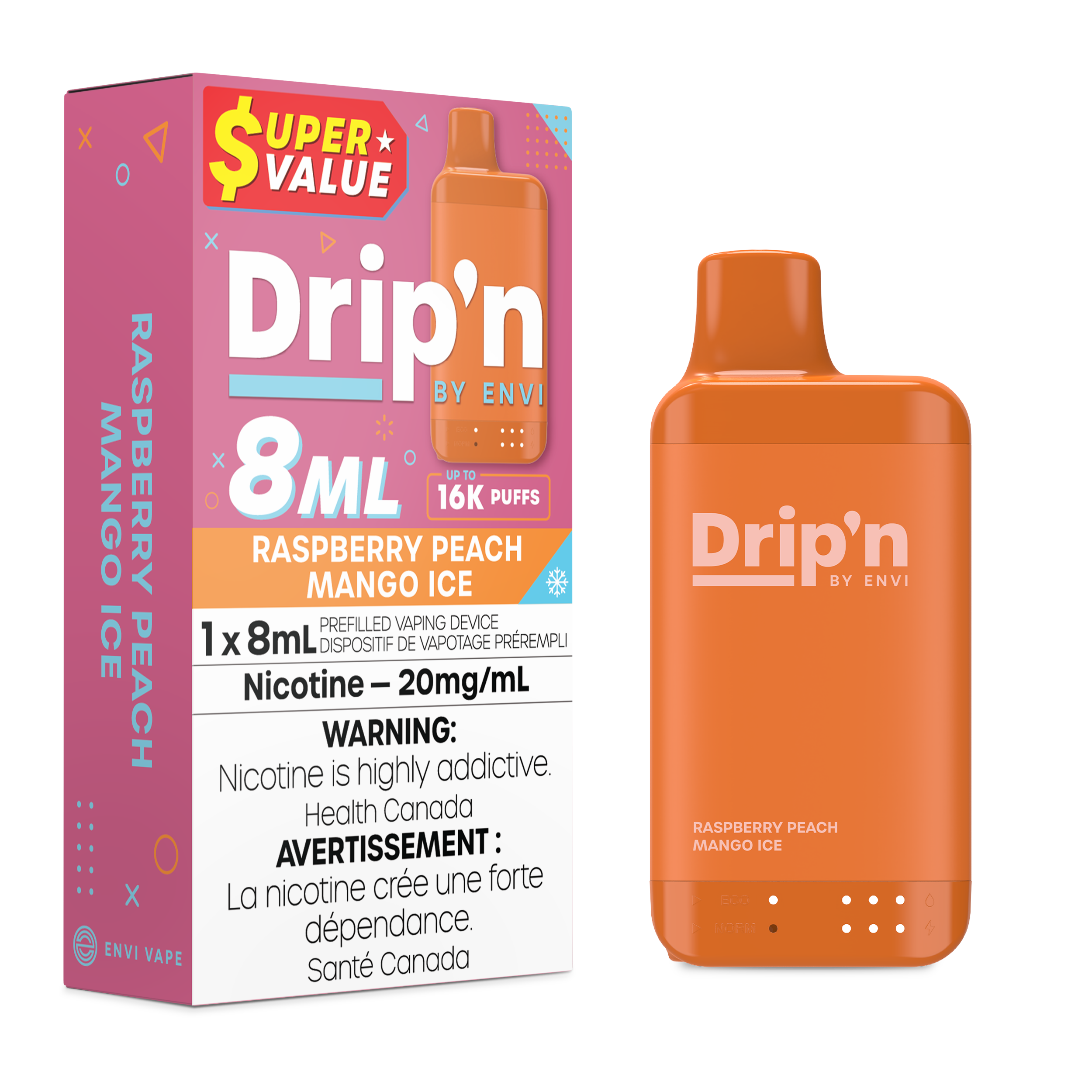 RASPBERRY PEACH MANGO ICE - DRIP'N 8ML BY ENVI (ONTARIO)