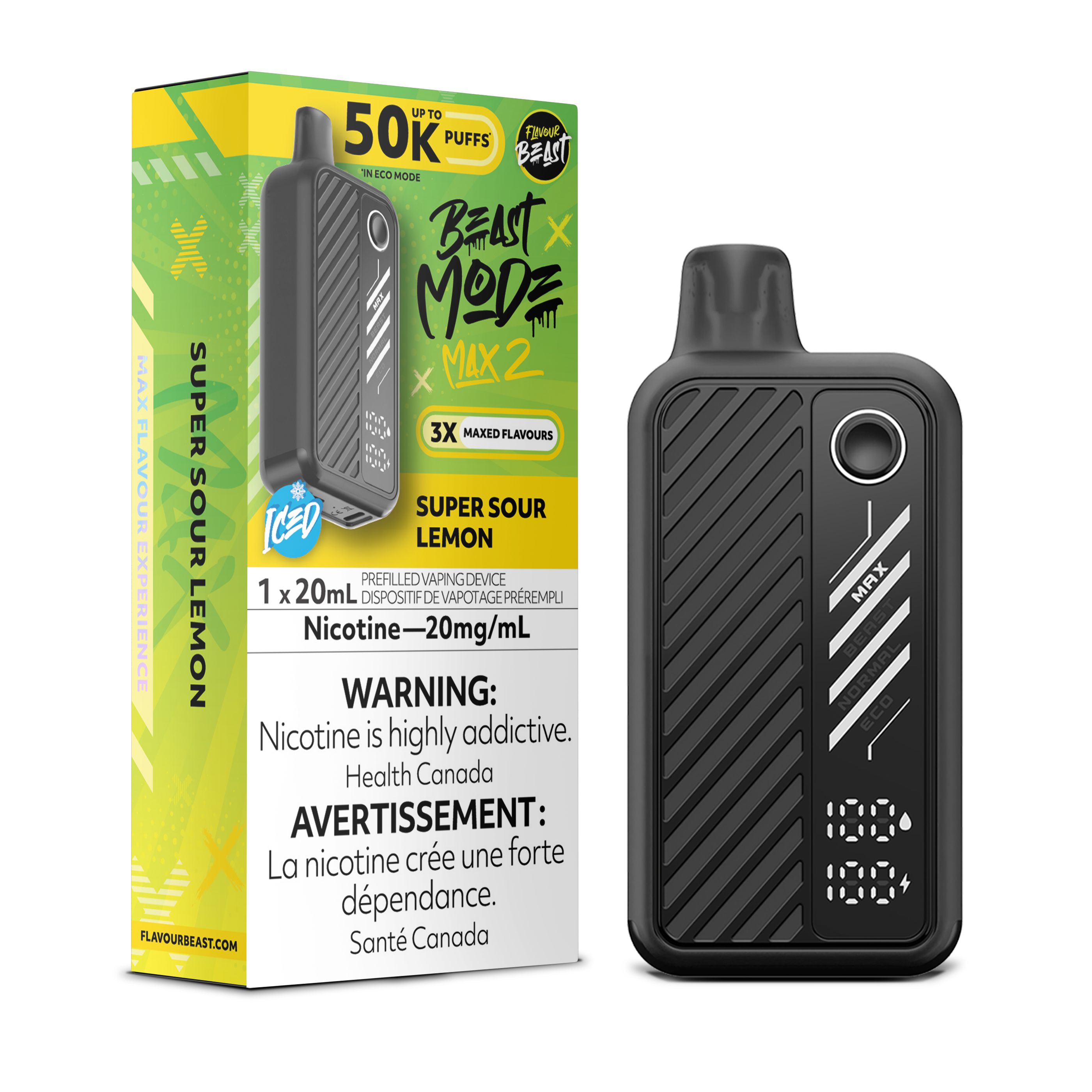 SUPER SOUR LEMON - FLAVOUR BEAST BEAST MODE MAX 2 (20mL) (ONTARIO)