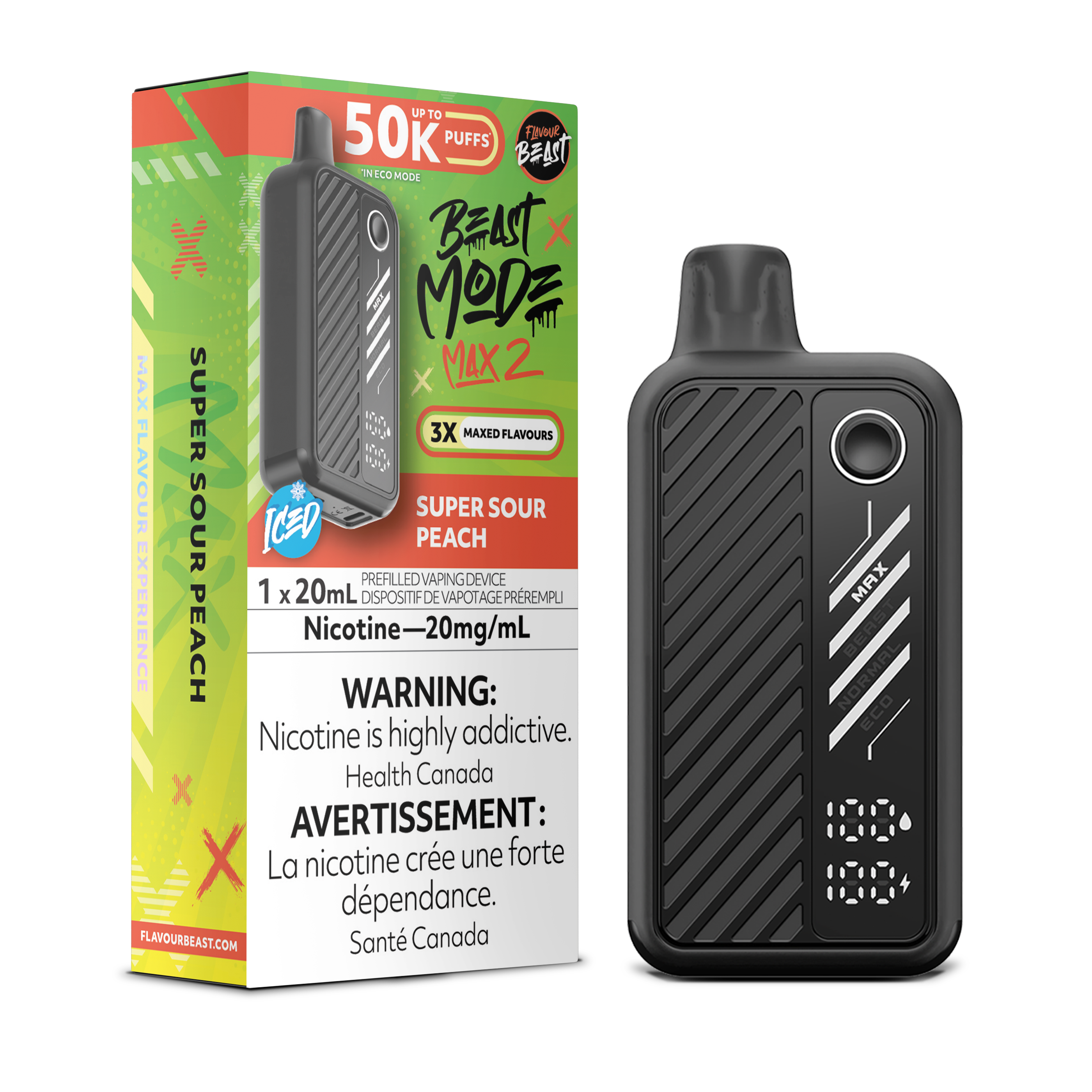 SUPER SOUR PEACH - FLAVOUR BEAST BEAST MODE MAX 2 (20mL) (ONTARIO)