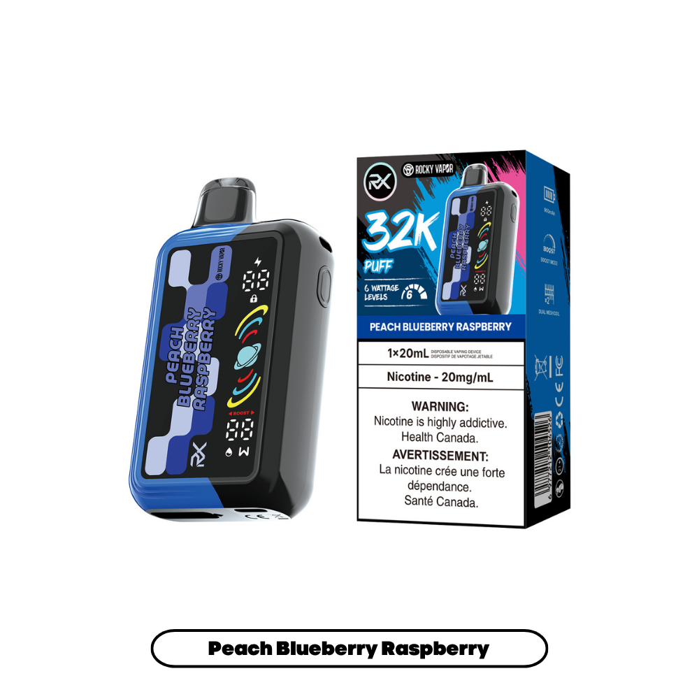 PEACH BLUEBERRY RASPBERRY - ROCKY VAPOR RX 32K (20mL)