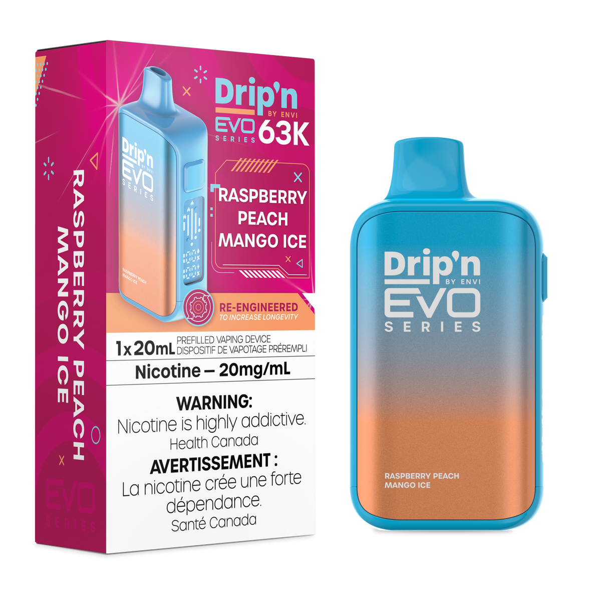 RASPBERRY PEACH MANGO ICE - DRIP'N EVO 63K BY ENVI (20ML)