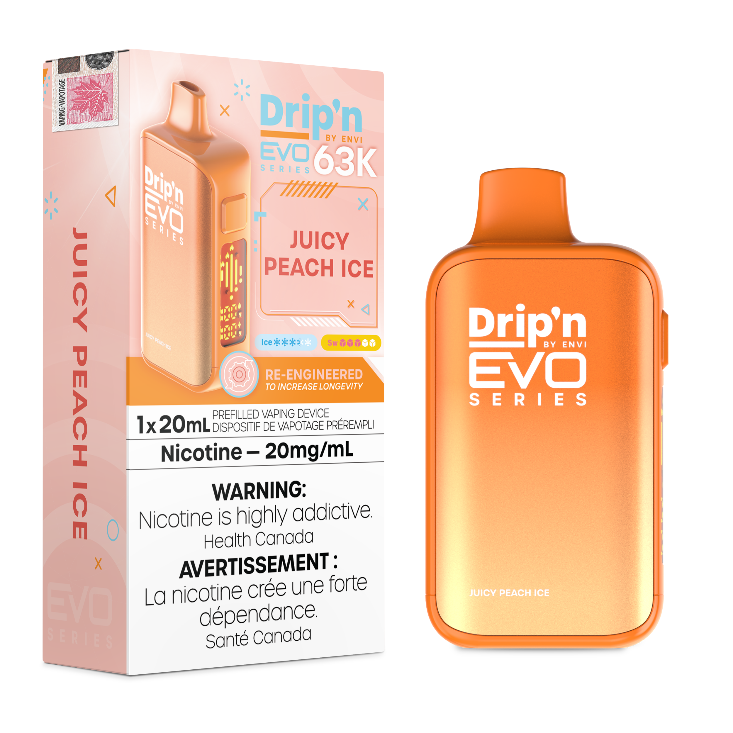 JUICY PEACH ICE - DRIP'N EVO 63K BY ENVI (20ML)
