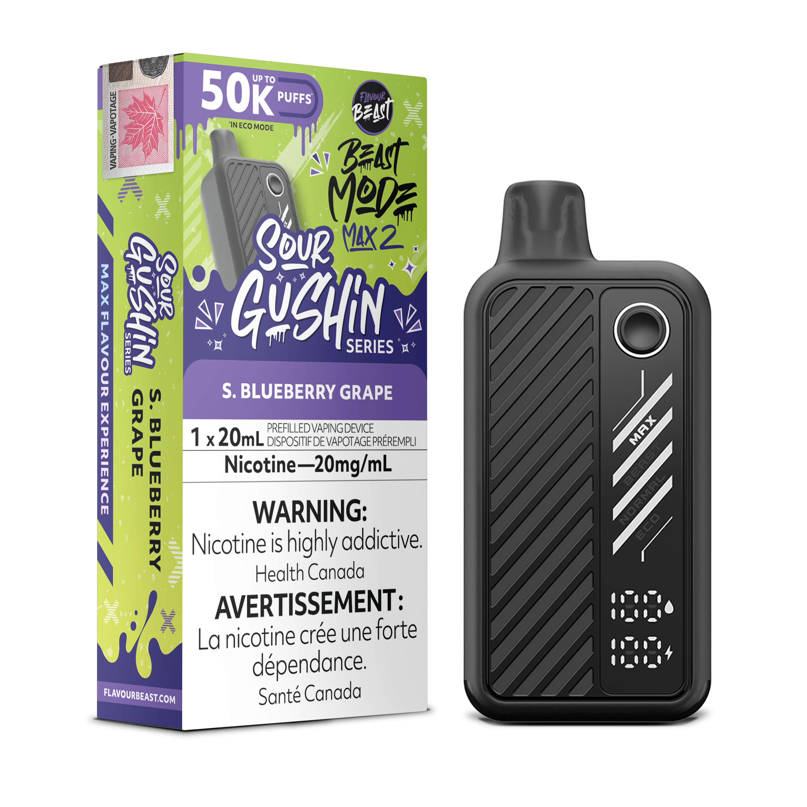 GUSHIN S. BLUEBERRY GRAPE - FLAVOUR BEAST BEAST MODE MAX 2 (20mL) (ONTARIO)