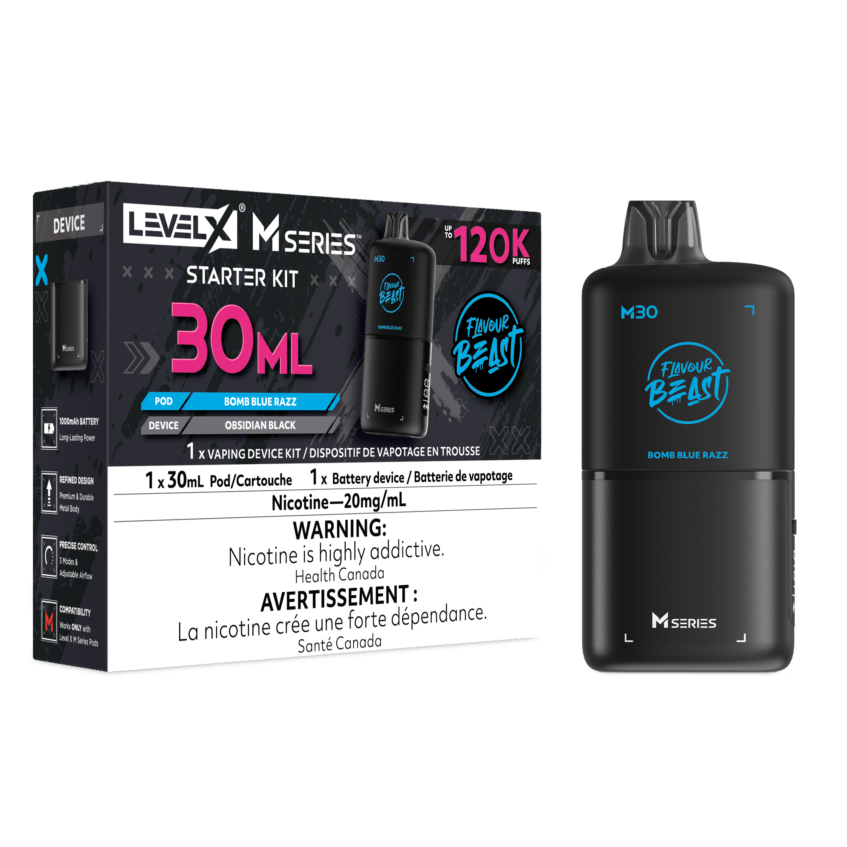 BOMB BLUE RAZZ - LEVEL X M30 STARTER KIT (DEVICE & M30 POD)
